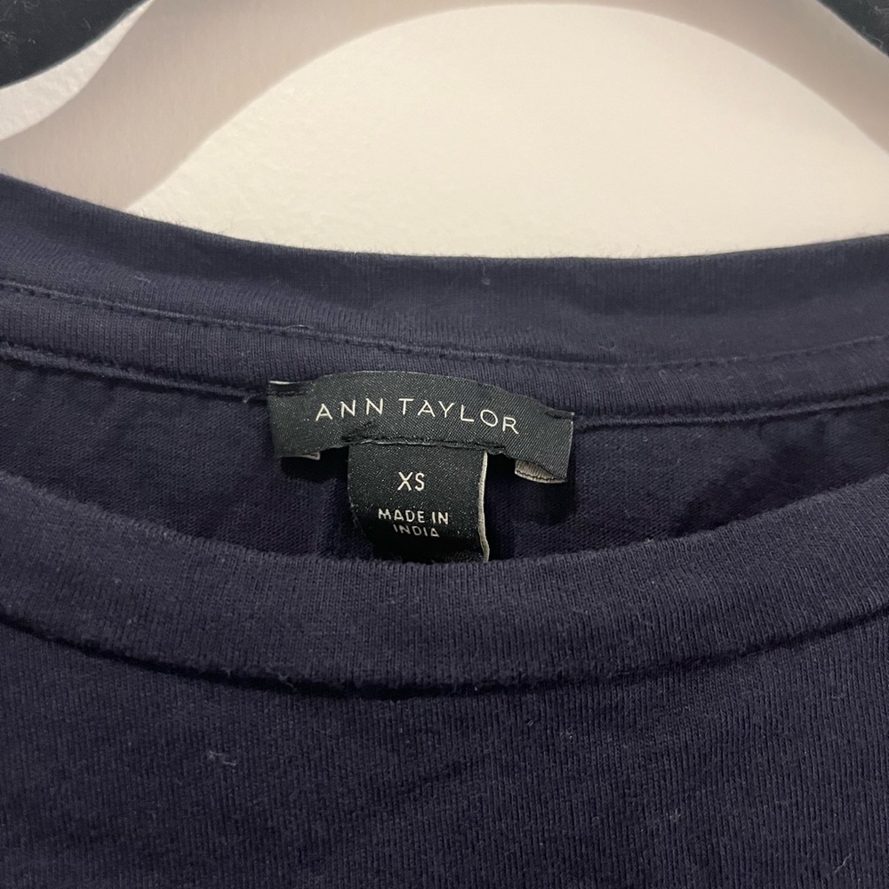 Navy Ann Taylor Puff Sleeve Top
